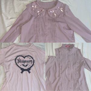 3 Set Jirai Kei / Ryousangata Tops - Jfashion Lace Ruffle Blouses Button Up